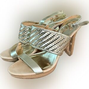 Coach Steffi Woven Leather Slingback Platform Heels